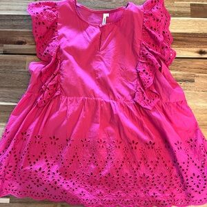 Pink Eyelet Ruffle Sleeve Top